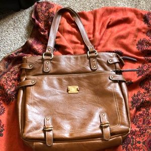 Brown faux leather shoulder bag
